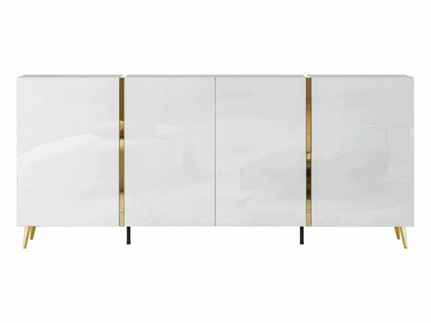 Vente-unique Aparador|Aparador con 4 puertas - 200 cm - Blanco brillante y Dorado - MARZIALO