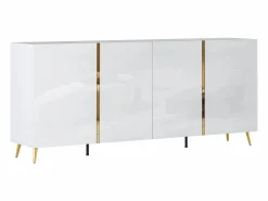Vente-unique Aparador|Aparador con 4 puertas - 200 cm - Blanco brillante y Dorado - MARZIALO