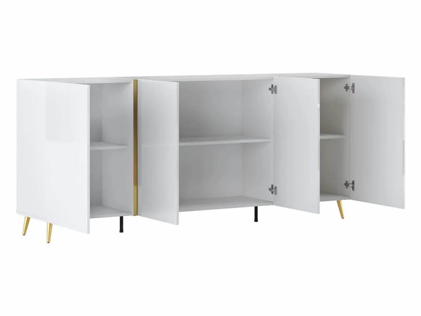 Vente-unique Aparador|Aparador con 4 puertas - 200 cm - Blanco brillante y Dorado - MARZIALO
