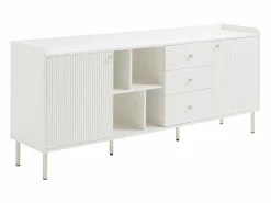 Vente-unique Aparador con 2 puertas, 3 cajones y 4 huecos - y dorado - LUNAOR Blanco Discount