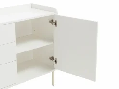 Vente-unique Aparador con 2 puertas, 3 cajones y 4 huecos - y dorado - LUNAOR Blanco Discount