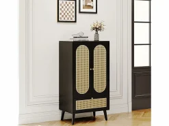Aparador con 2 puertas, 1 cajón - 60 x 40 x 110,5 cm - Tablero de partículas - Aspecto ratán - Blanco + roble^Merax New
