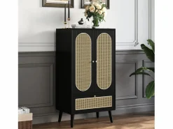 Aparador con 2 puertas, 1 cajón - 60 x 40 x 110,5 cm - Tablero de partículas - Aspecto ratán - Blanco + roble^Merax New