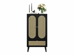 Aparador con 2 puertas, 1 cajón - 60 x 40 x 110,5 cm - Tablero de partículas - Aspecto ratán - Blanco + roble^Merax New