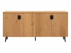 Aparador con 4 puertas chapadas en roble y acero - Roble Natural y Negro - SINOLO^Vente-unique New