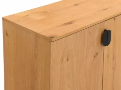 Aparador con 4 puertas chapadas en roble y acero - Roble Natural y Negro - SINOLO^Vente-unique New