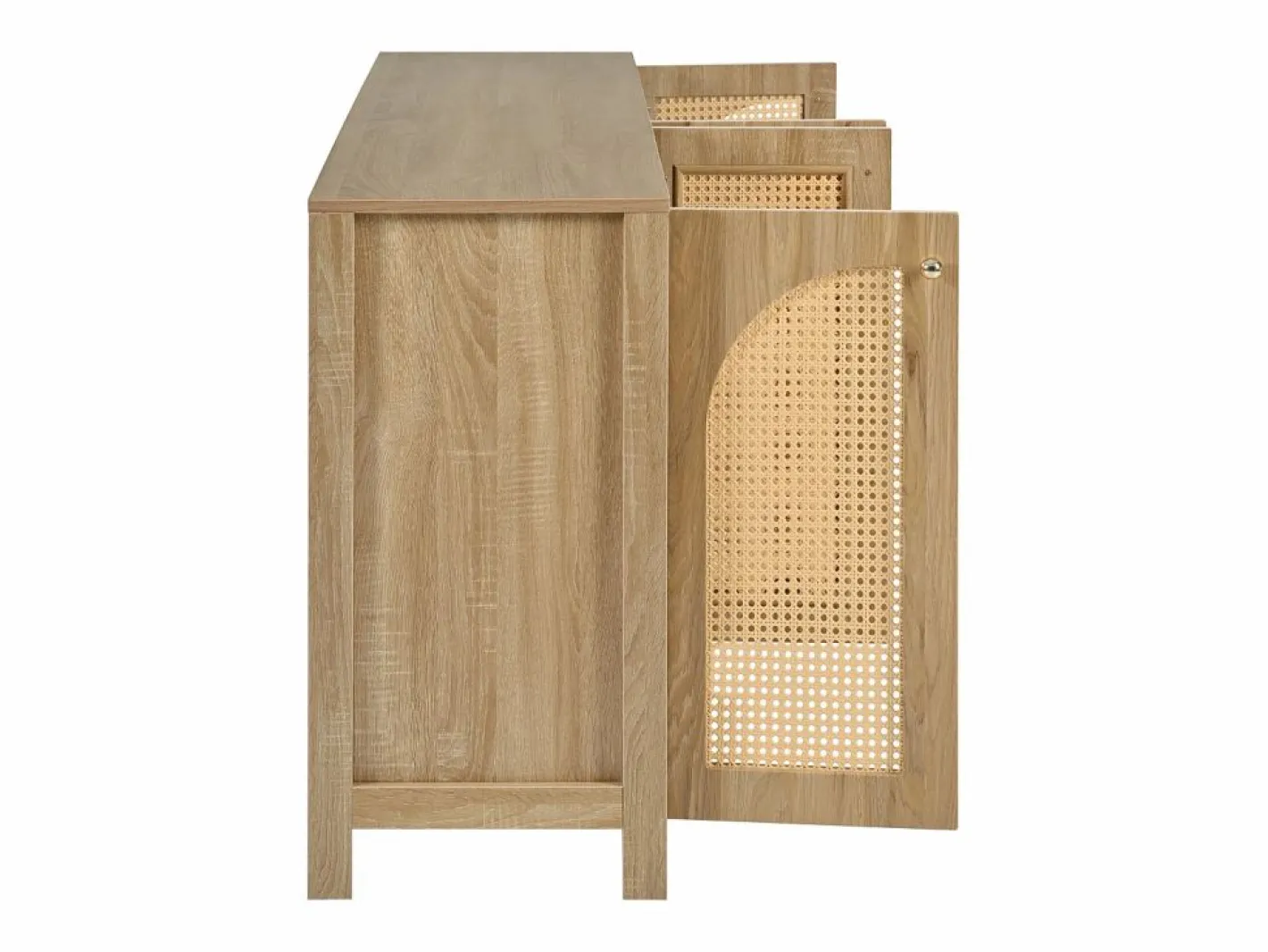 Aparador con 4 puertas de ratán - 145 x 40 x 80 cm - con estantes regulables - color natural Color natural claro Outlet