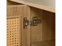 Aparador con 4 puertas de ratán - 145 x 40 x 80 cm - con estantes regulables - color natural Color natural claro Outlet
