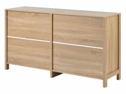 Aparador con 4 puertas de ratán - 145 x 40 x 80 cm - con estantes regulables - color natural Color natural claro Outlet