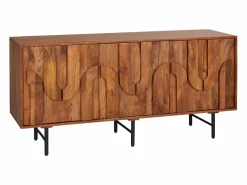 Aparador con 3 puertas de madera de mango y metal negro - Natural - MIZORAM^Maison Céphy Sale