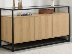 Aparador con 3 puertas de MDF, vidrio templado y metal - Natural claro - CAMATA^Vente-unique Hot