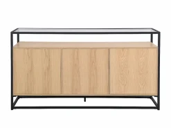 Aparador con 3 puertas de MDF, vidrio templado y metal - Natural claro - CAMATA^Vente-unique Hot