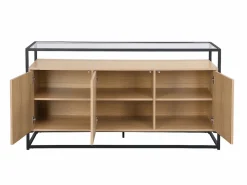 Aparador con 3 puertas de MDF, vidrio templado y metal - Natural claro - CAMATA^Vente-unique Hot