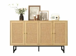 Aparador con 4 puertas de ratán - 140 x 39,5 x 80 cm - Tablero de partículas - Color madera^Merax Discount