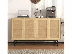 Aparador con 4 puertas de ratán - 140 x 39,5 x 80 cm - Tablero de partículas - Color madera^Merax Discount