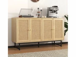 Aparador con 4 puertas de ratán - 140 x 39,5 x 80 cm - Tablero de partículas - Color madera^Merax Discount