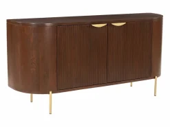 Maison Céphy Aparador con 2 puertas de madera de mango y metal - Natural y dorado - NEVILI Color natural oscuro / Dorado