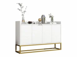 ModernLuxe Aparador con 4 puertas sin tirador - estilo contemporáneo - madera + metal - Blanco Sale