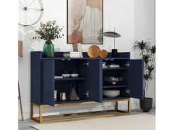 ModernLuxe Aparador con 4 puertas sin tirador - estilo contemporáneo - madera + metal - azul Azul oscuro Clearance