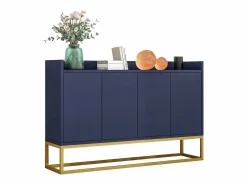 ModernLuxe Aparador con 4 puertas sin tirador - estilo contemporáneo - madera + metal - azul Azul oscuro Clearance