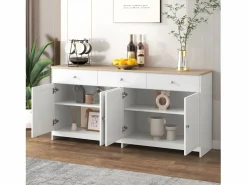 Aparador con 4 puertas y 3 cajones - mueble de almacenaje - mueble de madera - (160x37x75 cm)^ Online
