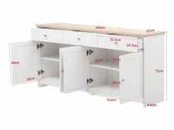 Aparador con 4 puertas y 3 cajones - mueble de almacenaje - mueble de madera - (160x37x75 cm)^ Online