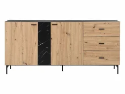 Vente-unique Aparador con 2 puertas y 3 cajón de MDF - Natural y efecto mármol negro - LIOMENA Negro / Color natural claro Hot