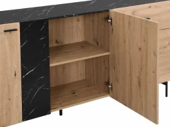 Vente-unique Aparador con 2 puertas y 3 cajón de MDF - Natural y efecto mármol negro - LIOMENA Negro / Color natural claro Hot