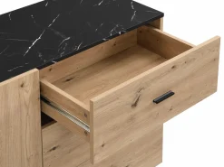 Vente-unique Aparador con 2 puertas y 3 cajón de MDF - Natural y efecto mármol negro - LIOMENA Negro / Color natural claro Hot