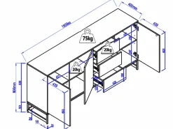 Aparador con 3 puertas y 3 cajones de MDF - Natural y negro - CARATANA^Vente-unique Discount