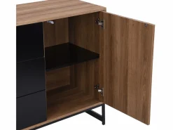 Aparador con 3 puertas y 3 cajones de MDF - Natural y negro - CARATANA^Vente-unique Discount