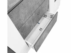 Merax Aparador con 2 puertas y 3 cajones - 140 x 35 x 75 cm - MDF y cristal - Aspecto mármol y gris brillo Blanco Hot