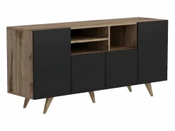 Aparador con 4 puertas y 3 huecos - Negro y Natural - MOSTIA^Vente-unique Best