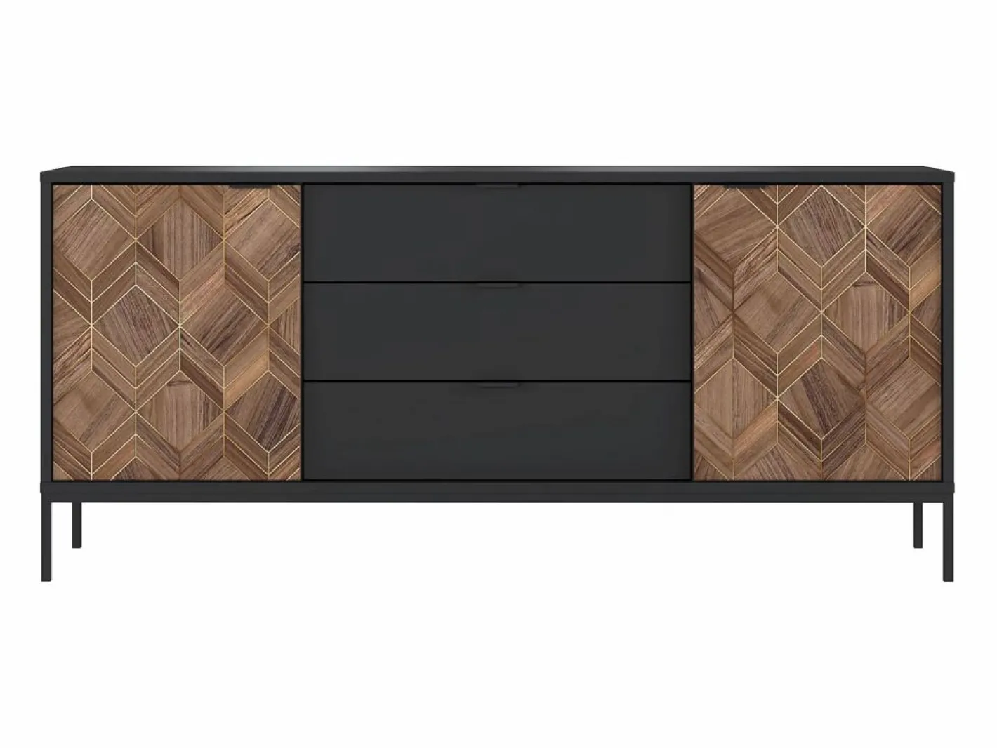 Vente-unique Aparador con 2 puertas y 3 cajones - Negro y Natural oscuro - MIALINE Negro / Color natural oscuro Outlet