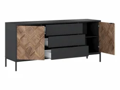 Vente-unique Aparador con 2 puertas y 3 cajones - Negro y Natural oscuro - MIALINE Negro / Color natural oscuro Outlet