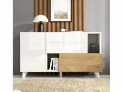Merax Aparador con 2 puertas y 2 cajones - 120 x 40 x 75 cm - Tablero de partículas - brillo + Roble claro Blanco Online