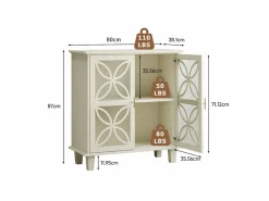 Aparador con estantes regulables - Consola de cocina retro moderna - con dos puertas - Crema^ Online