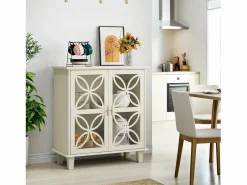 Aparador con estantes regulables - Consola de cocina retro moderna - con dos puertas - Crema^ Online