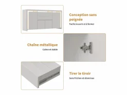 Aparador|Aparador con iluminación LED y 2 cajones - Cómoda de 4 puertas con compartimentos - Mueble de almacenaje - Mueble de cocina/salón -
