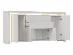 Aparador|Aparador con iluminación LED y 2 cajones - Cómoda de 4 puertas con compartimentos - Mueble de almacenaje - Mueble de cocina/salón -