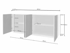 Aparador Coste con 4 puertas efecto cannetè antracita mate y madera oscura 200x43x86 cm^
