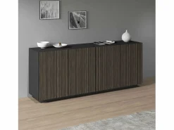 Aparador Coste con 4 puertas efecto cannetè antracita mate y madera oscura 200x43x86 cm^