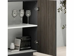 Aparador Coste con 4 puertas y 3 cajones en color antracita mate y madera oscura 220,1x43x86 cm^ New