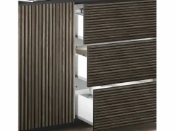 Aparador Coste con 4 puertas y 3 cajones en color antracita mate y madera oscura 220,1x43x86 cm^ New