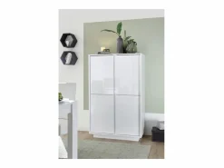 Meublorama Aparador de 4 puertas, colección CREAM, color lacado brillante, ideal para un comedor de diseño. Blanco Clearance