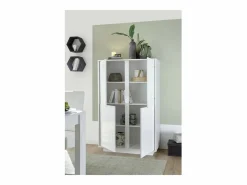 Meublorama Aparador de 4 puertas, colección CREAM, color lacado brillante, ideal para un comedor de diseño. Blanco Clearance