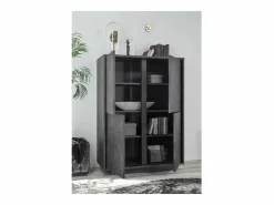 Meublorama Vitrina Para Vajilla|Aparador de 4 puertas, colección COLOMARMO, color efecto mármol, ideal para su sala de estar o comedor.
