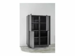 Meublorama Vitrina Para Vajilla|Aparador de 4 puertas, colección COLOMARMO, color efecto mármol, ideal para su sala de estar o comedor.