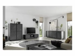 Meublorama Vitrina Para Vajilla|Aparador de 4 puertas, colección COLOMARMO, color efecto mármol, ideal para su sala de estar o comedor.