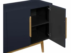 Vente-unique Aparador de 4 puertas en MDF y madera de caucho - Azul y Natural Claro - DUNELON Azul / Color natural claro Online